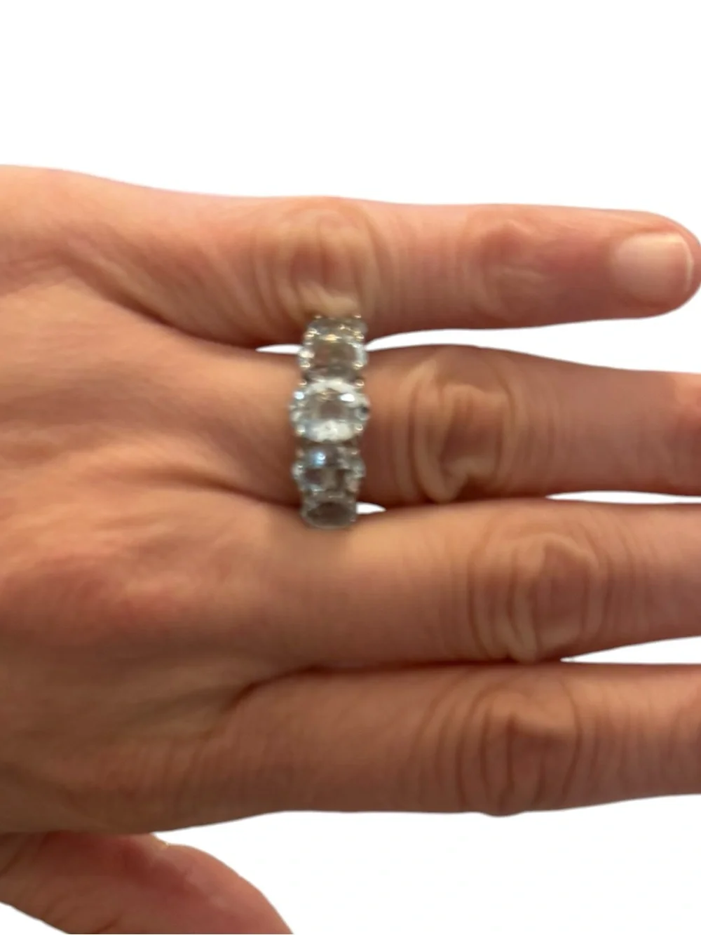 DJoy Womens Mangoro Aquamarine 5 Stone Ring in Platinum/Sterling Silver Size 6